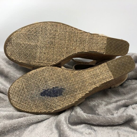 TOMS Natural Sierra Canvas Burlap Crisscross Open Toe Cork Wedge Sandals Sz 9.5 - Picture 9 of 11